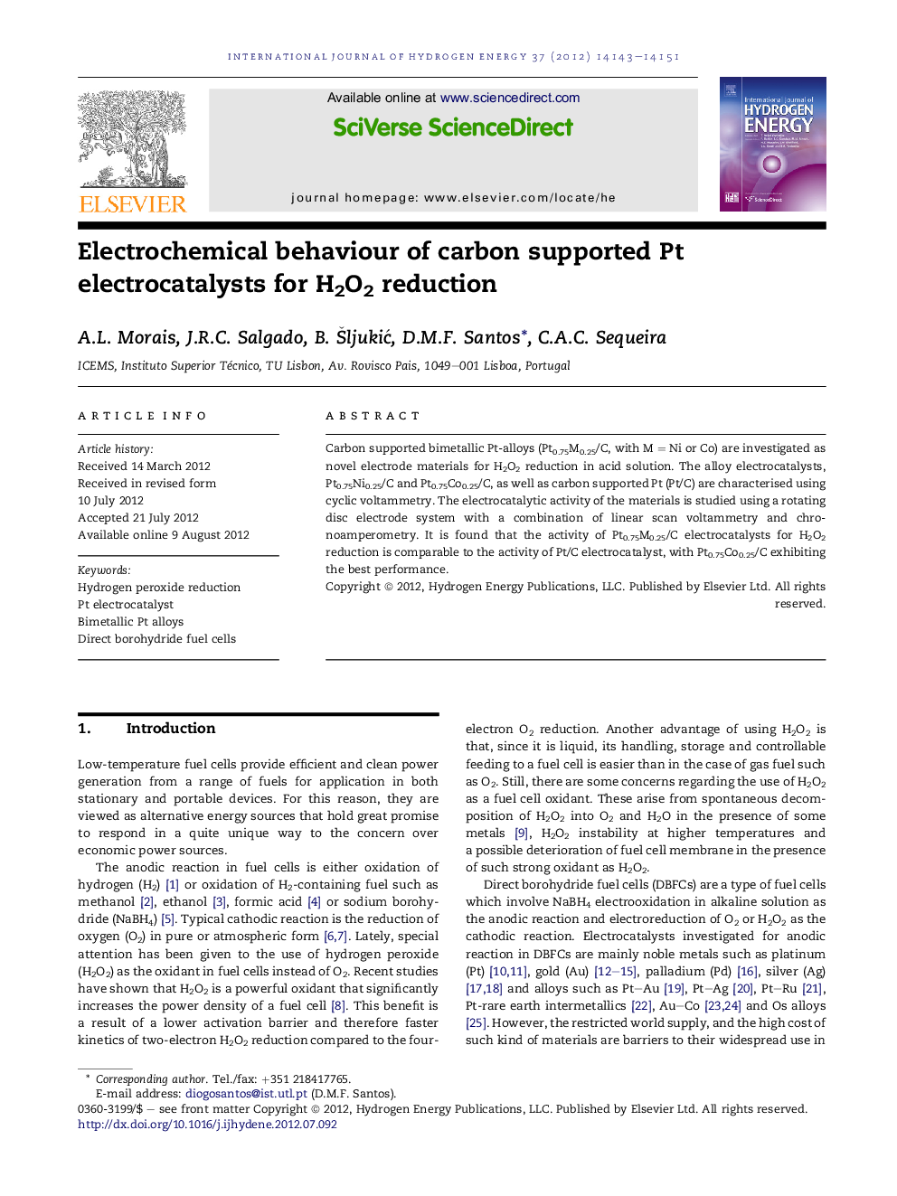 Electrochemical behaviour of carbon supported Pt electrocatalysts for H2O2 reduction