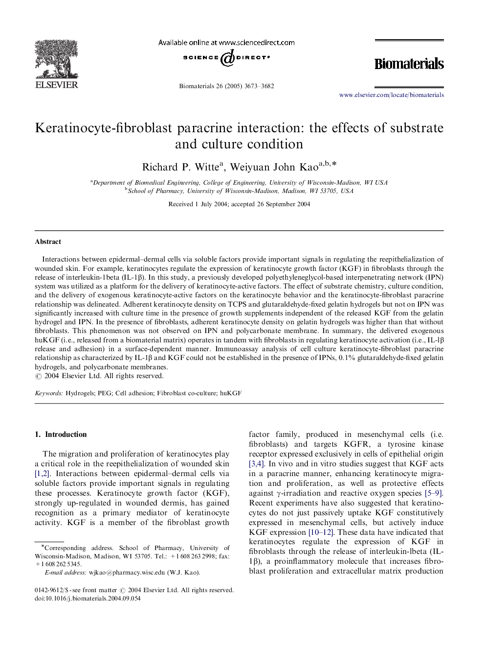 Keratinocyte-fibroblast paracrine interaction: the effects of substrate and culture condition