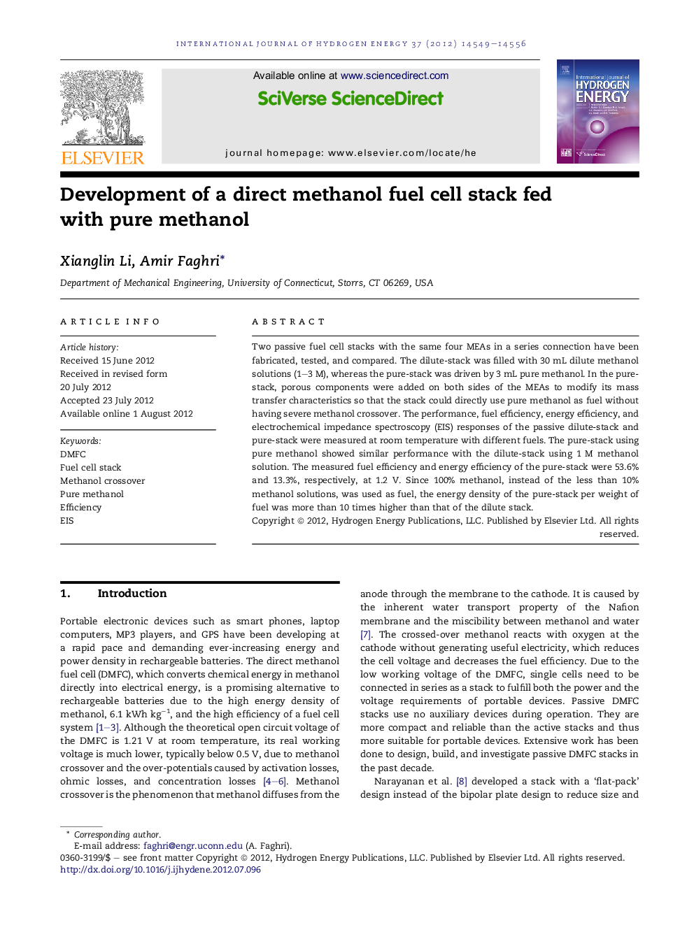 Development of a direct methanol fuel cell stack fed with pure methanol