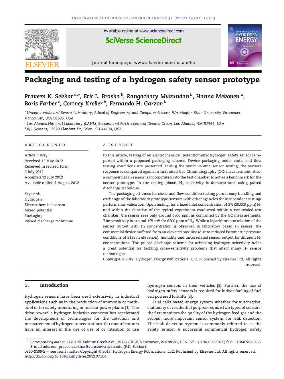 Packaging and testing of a hydrogen safety sensor prototype