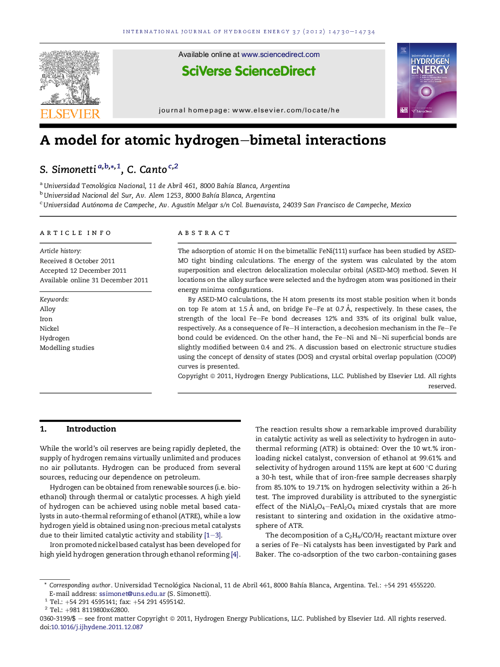 A model for atomic hydrogen–bimetal interactions