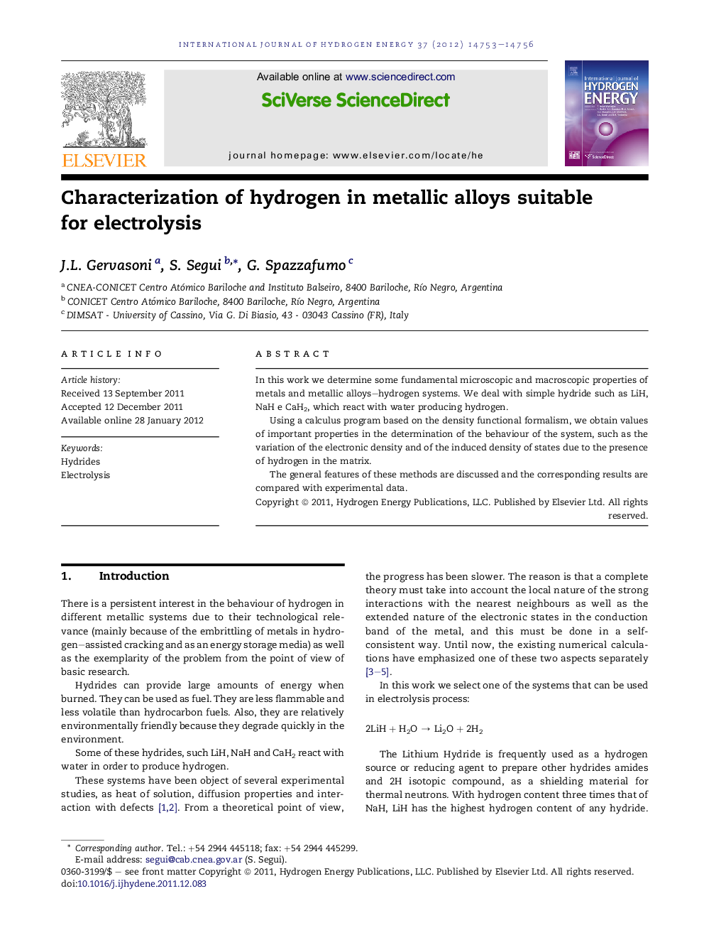 Characterization of hydrogen in metallic alloys suitable for electrolysis