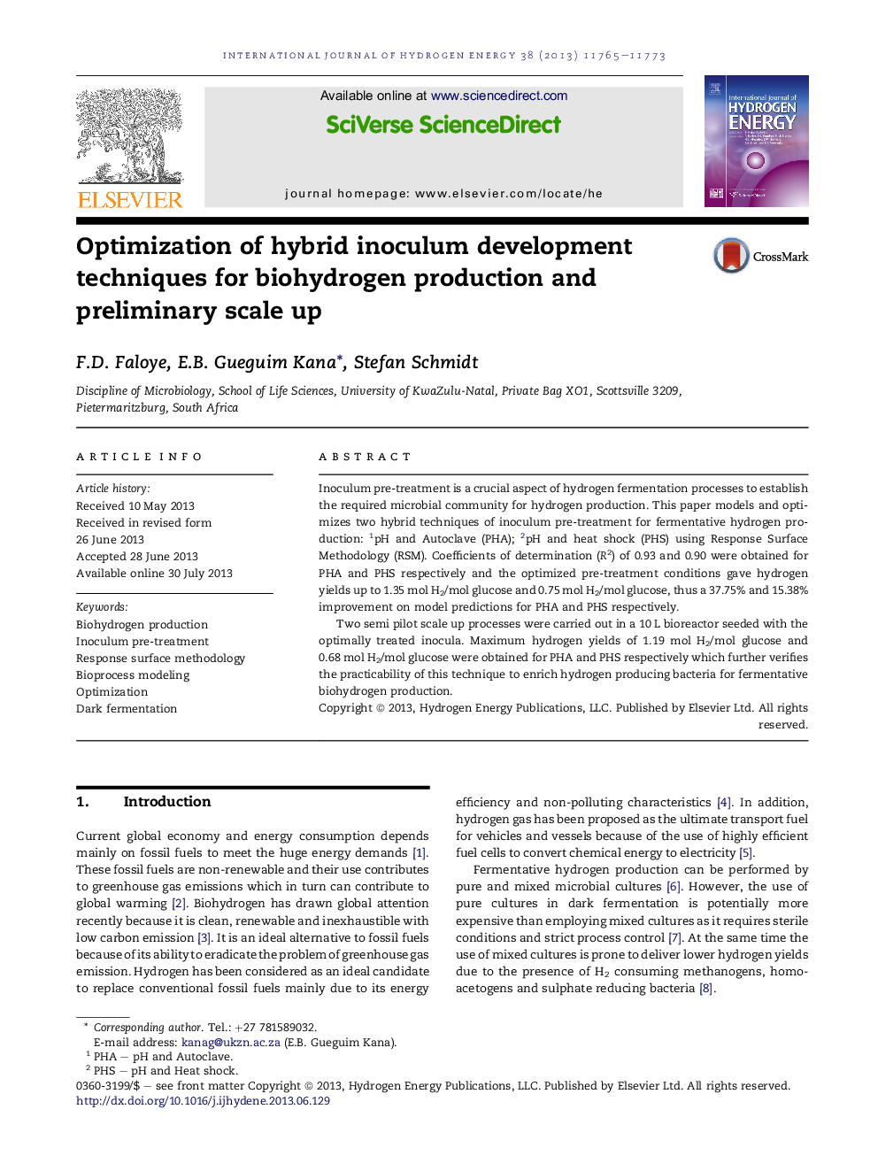 Optimization of hybrid inoculum development techniques for biohydrogen production and preliminary scale up