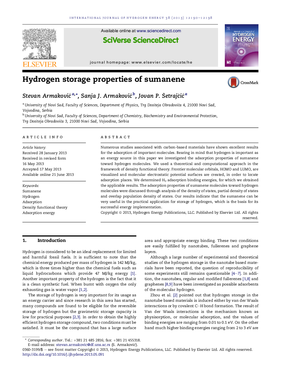 Hydrogen storage properties of sumanene