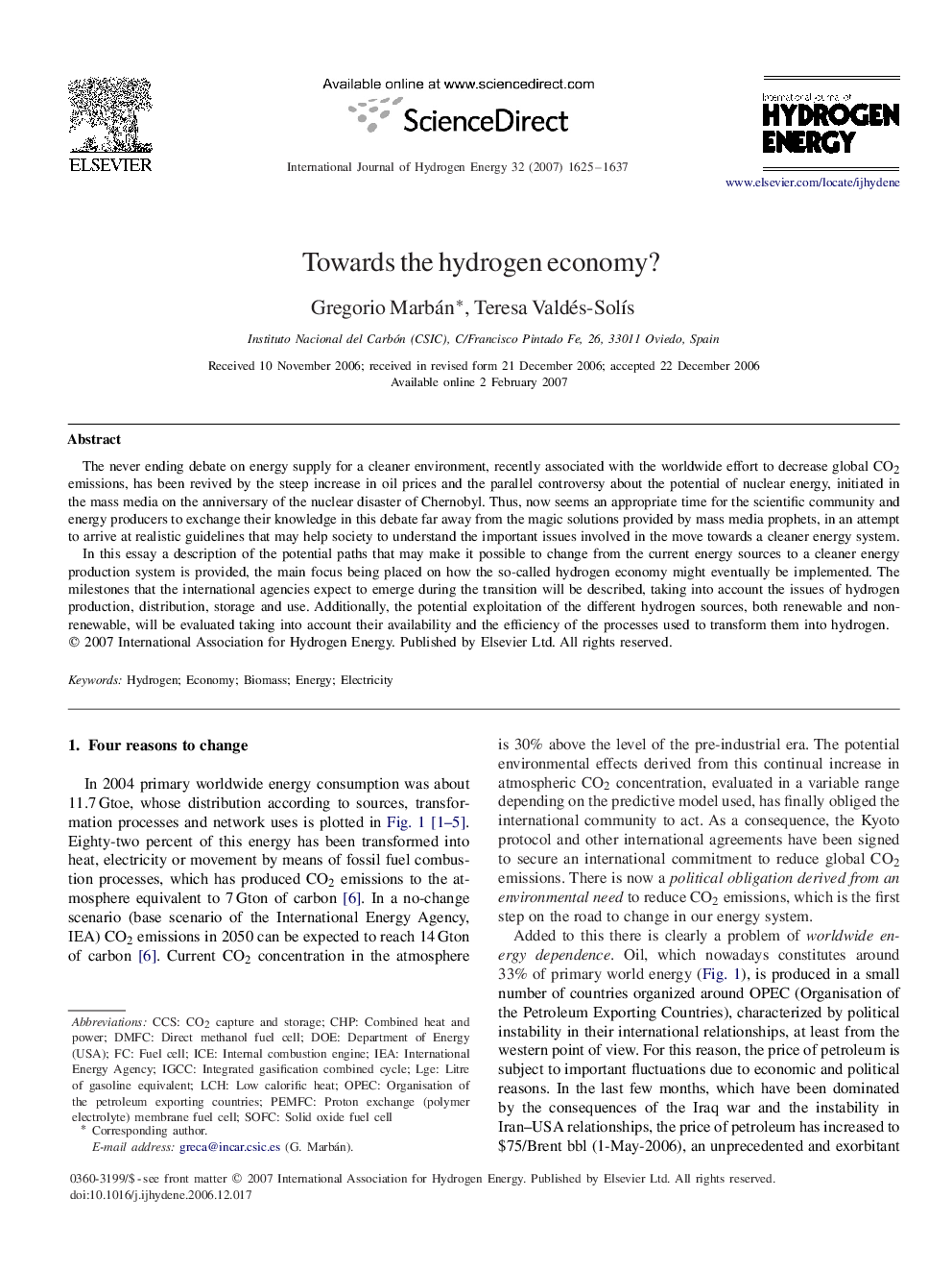 Towards the hydrogen economy?