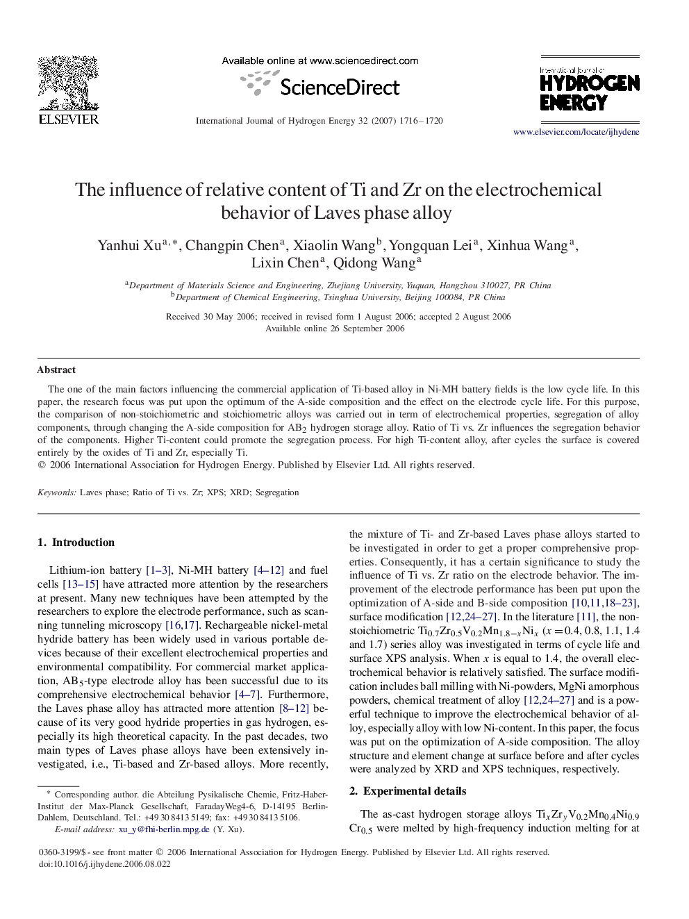 The influence of relative content of Ti and Zr on the electrochemical behavior of Laves phase alloy