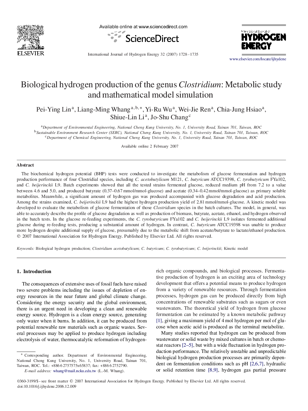 Biological hydrogen production of the genus Clostridium: Metabolic study and mathematical model simulation