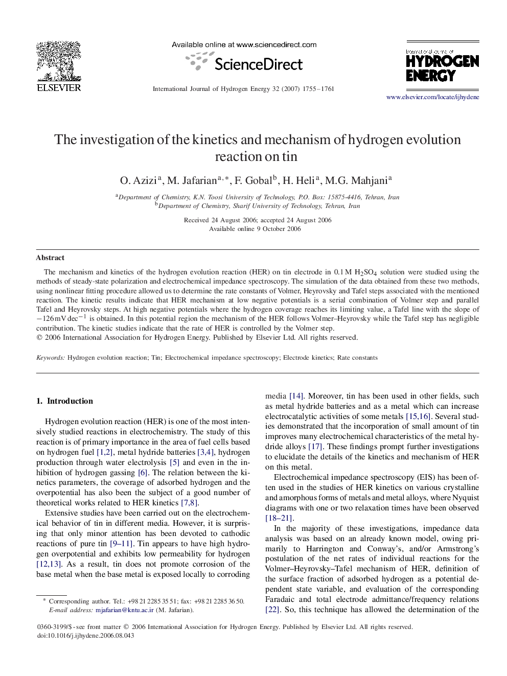 The investigation of the kinetics and mechanism of hydrogen evolution reaction on tin