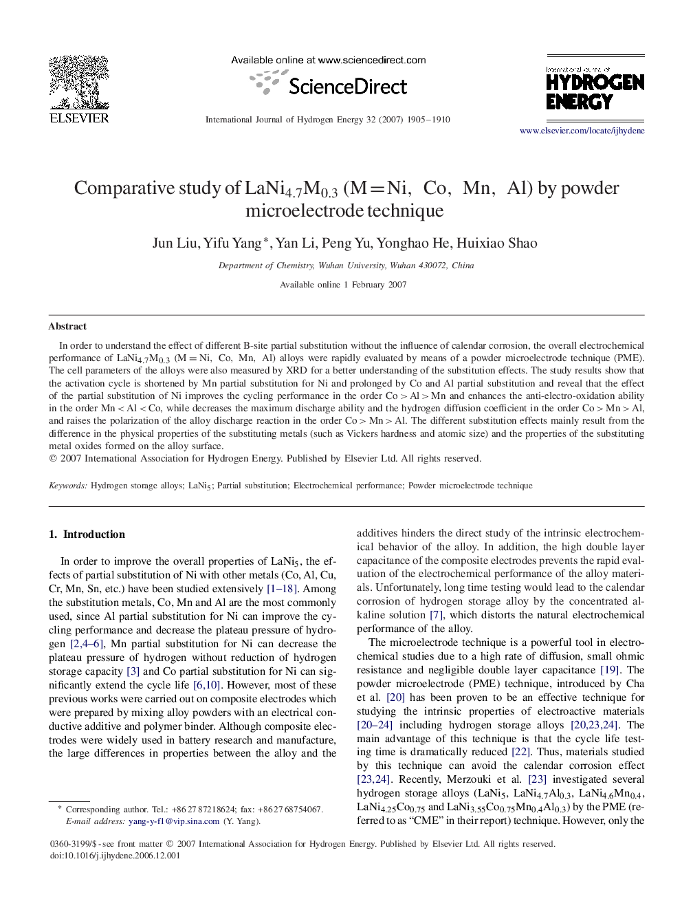 Comparative study of LaNi4.7M0.3LaNi4.7M0.3(M=Ni,Co,Mn,Al) by powder microelectrode technique