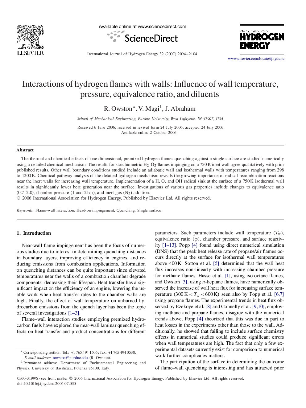 Interactions of hydrogen flames with walls: Influence of wall temperature, pressure, equivalence ratio, and diluents