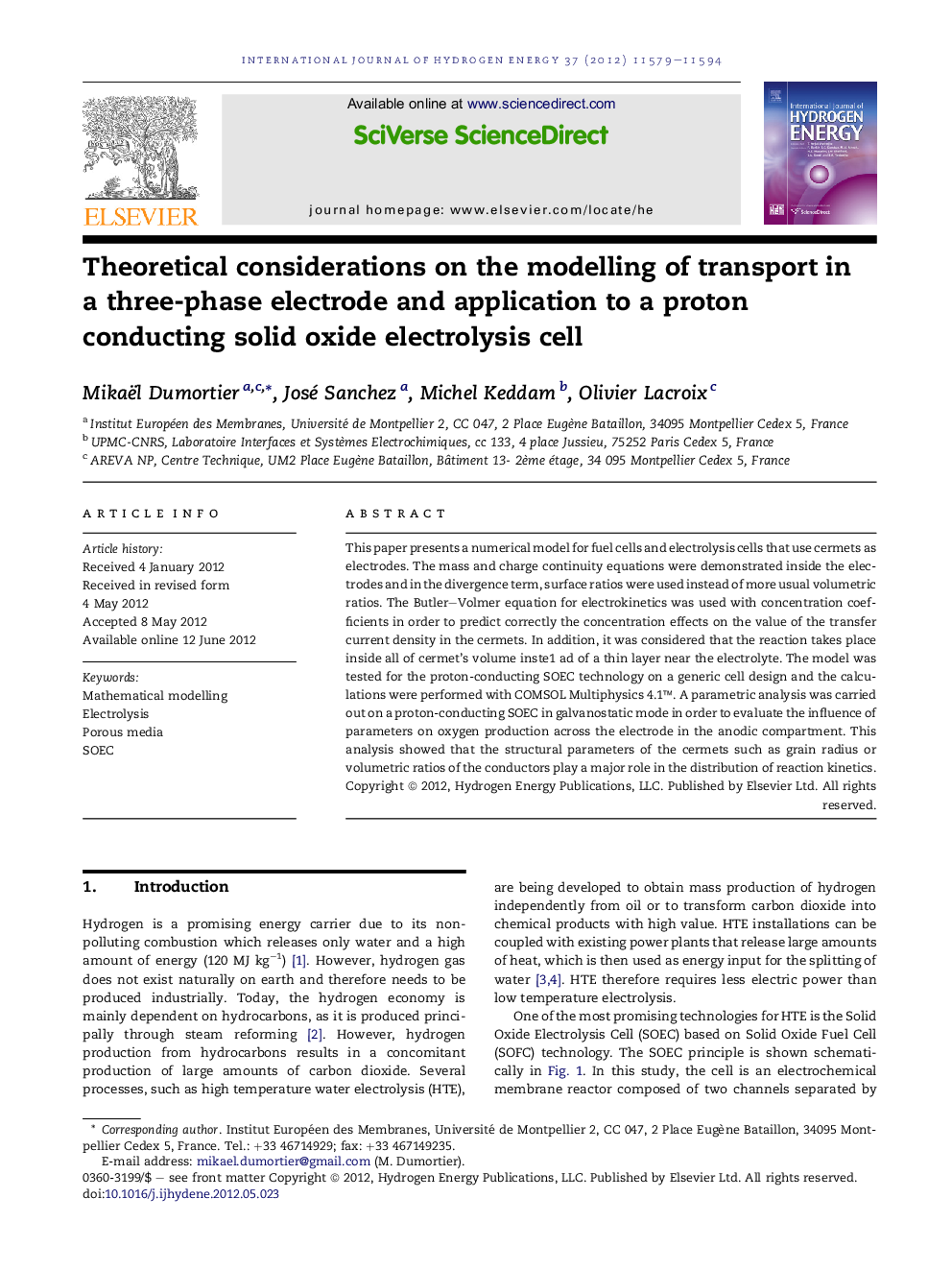 Theoretical considerations on the modelling of transport in a three-phase electrode and application to a proton conducting solid oxide electrolysis cell