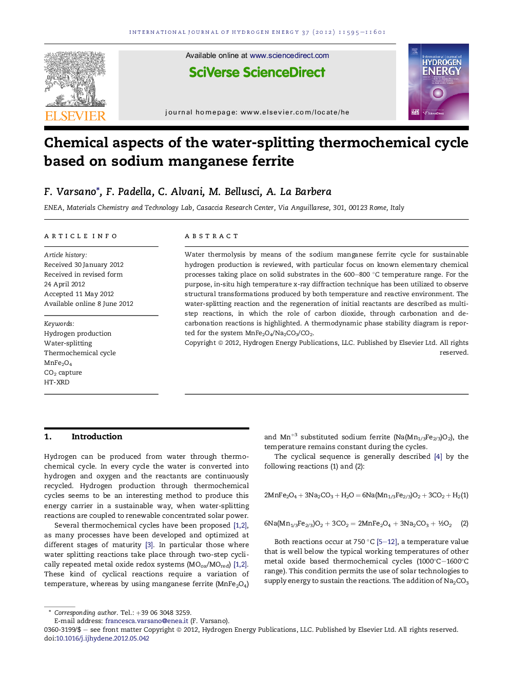 Chemical aspects of the water-splitting thermochemical cycle based on sodium manganese ferrite