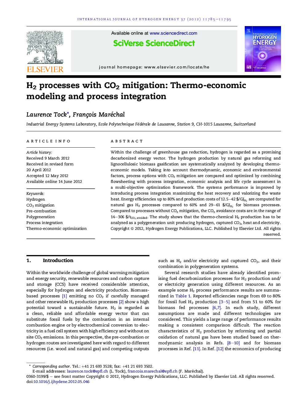 H2 processes with CO2 mitigation: Thermo-economic modeling and process integration