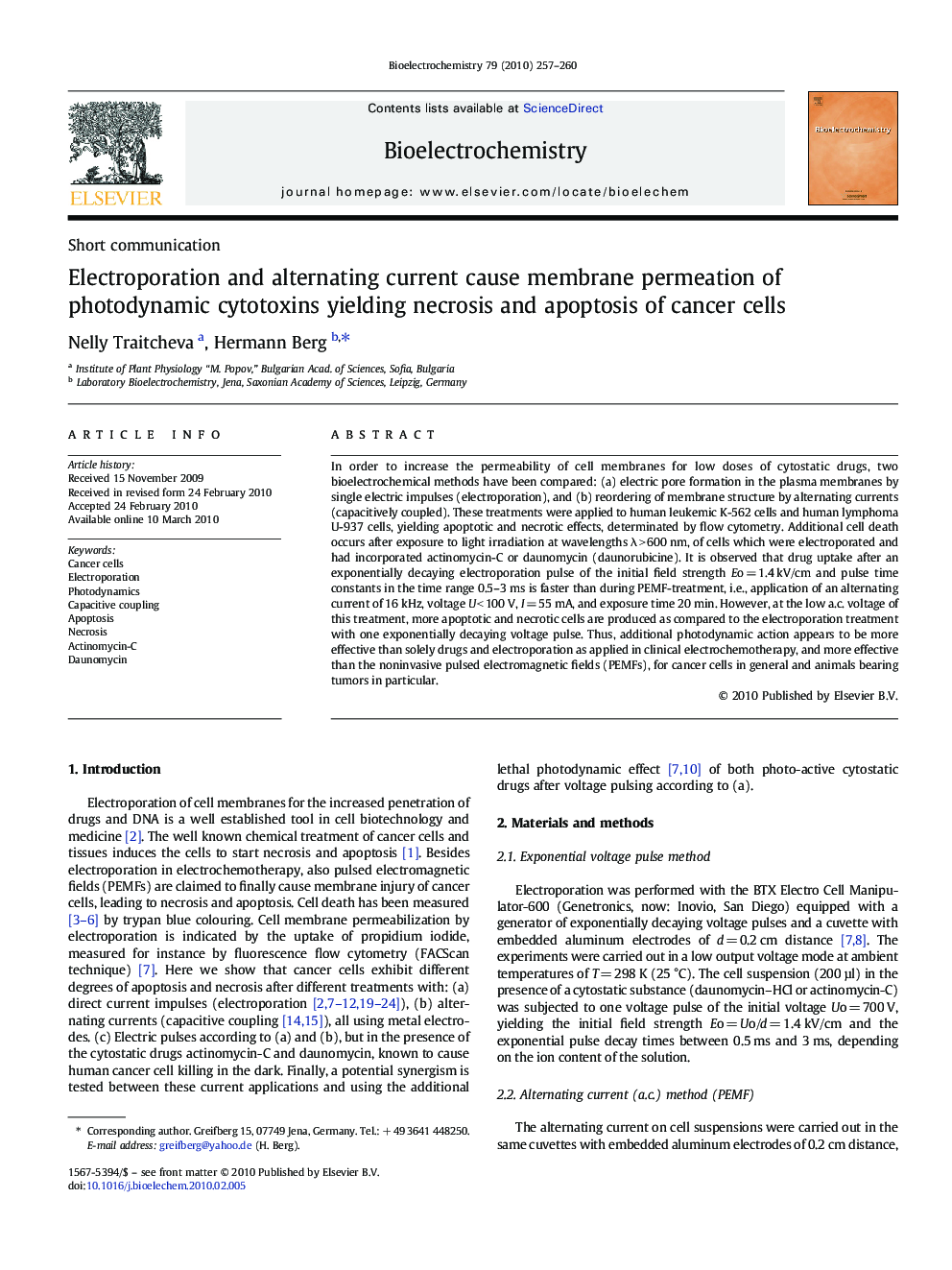 Electroporation and alternating current cause membrane permeation of photodynamic cytotoxins yielding necrosis and apoptosis of cancer cells