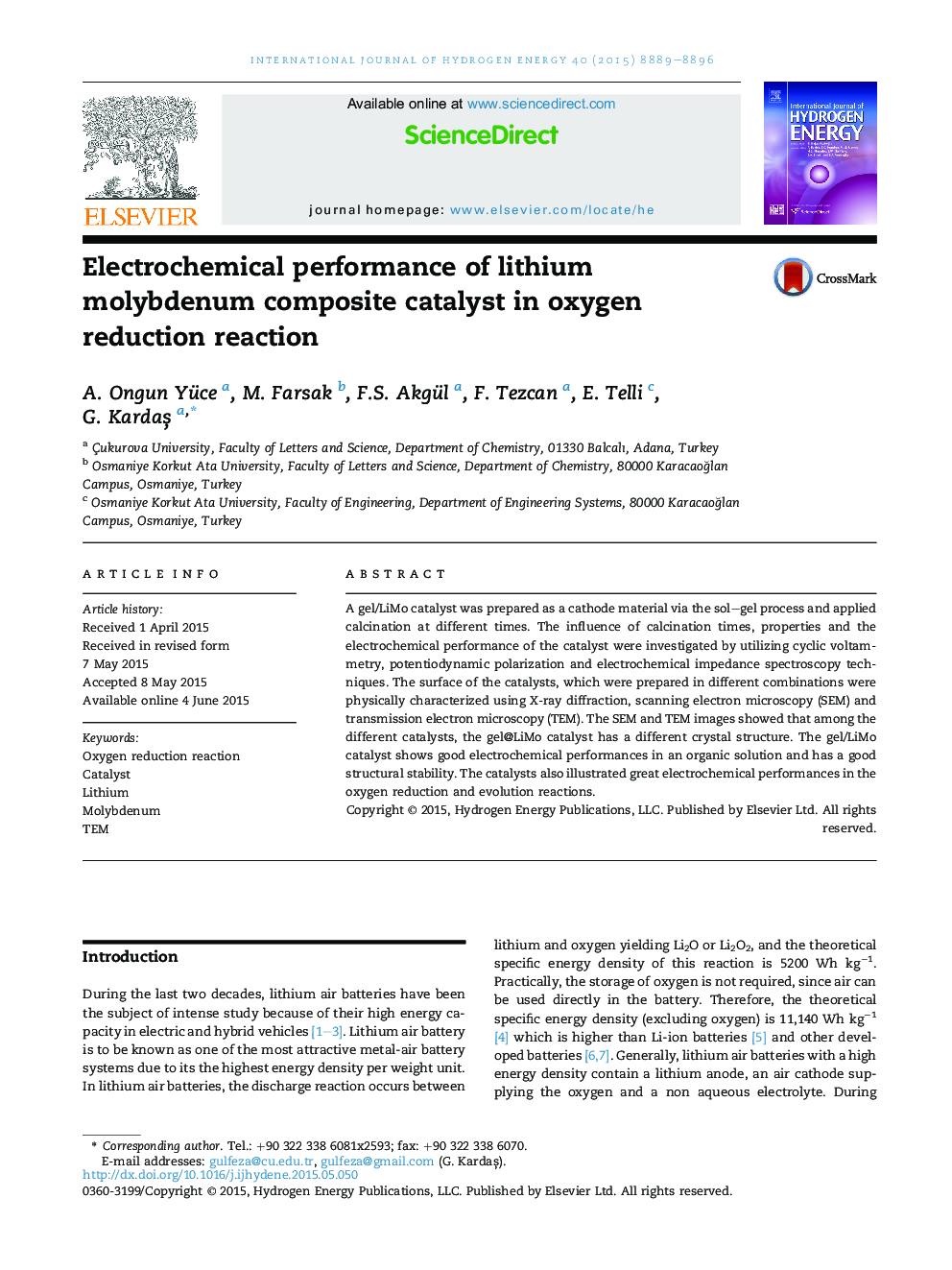 Electrochemical performance of lithium molybdenum composite catalyst in oxygen reduction reaction