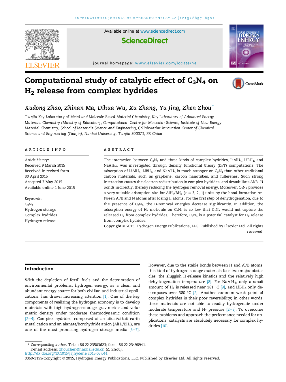 Computational study of catalytic effect of C3N4 on H2 release from complex hydrides