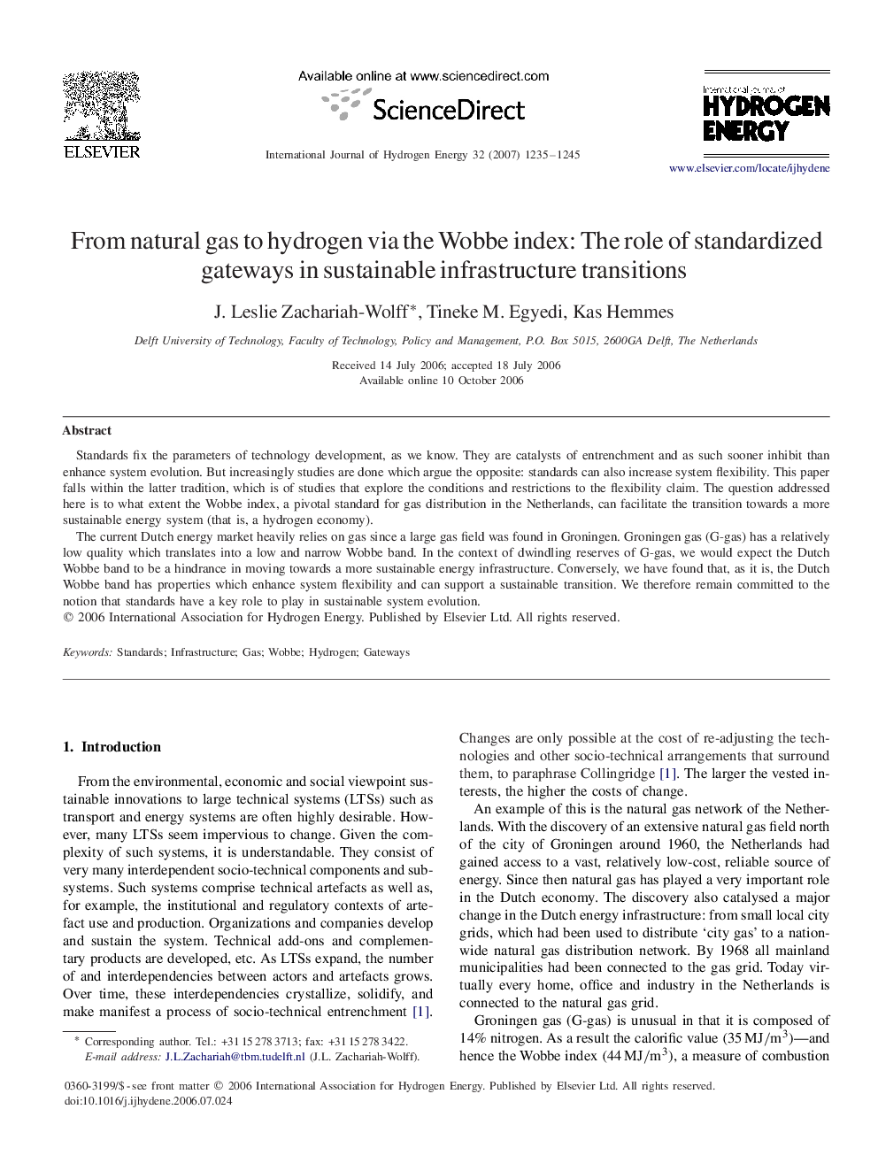 From natural gas to hydrogen via the Wobbe index: The role of standardized gateways in sustainable infrastructure transitions