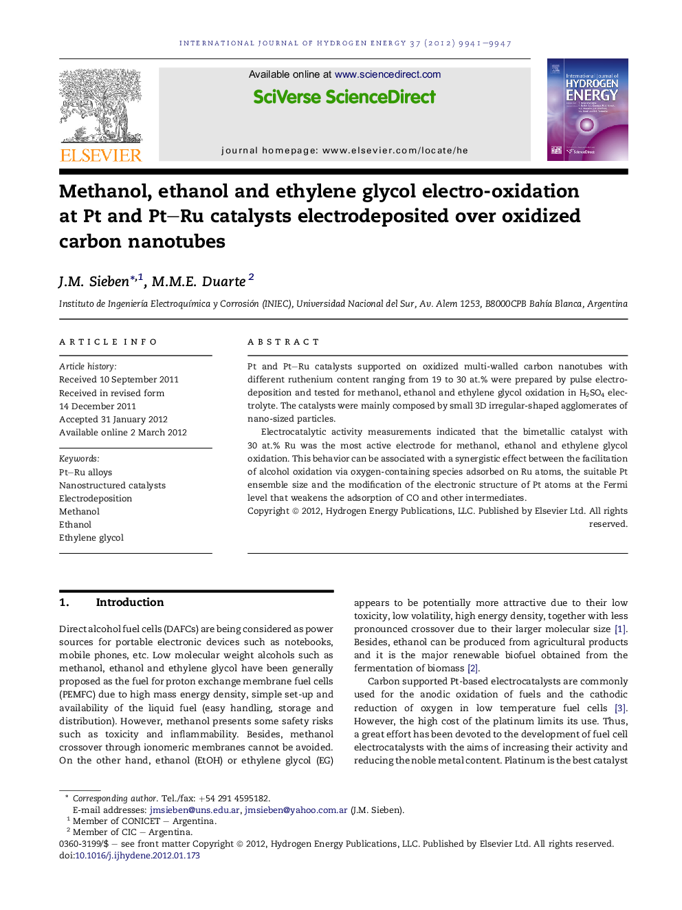 Methanol, ethanol and ethylene glycol electro-oxidation at Pt and Pt–Ru catalysts electrodeposited over oxidized carbon nanotubes