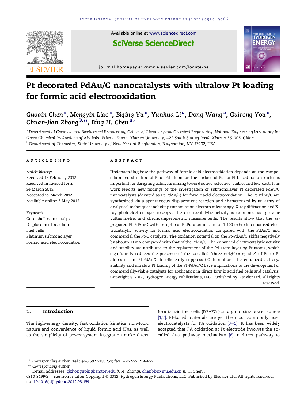 Pt decorated PdAu/C nanocatalysts with ultralow Pt loading for formic acid electrooxidation