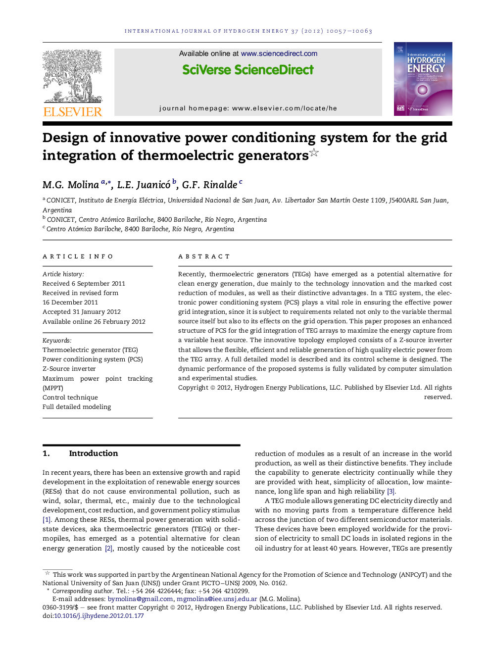 Design of innovative power conditioning system for the grid integration of thermoelectric generators 