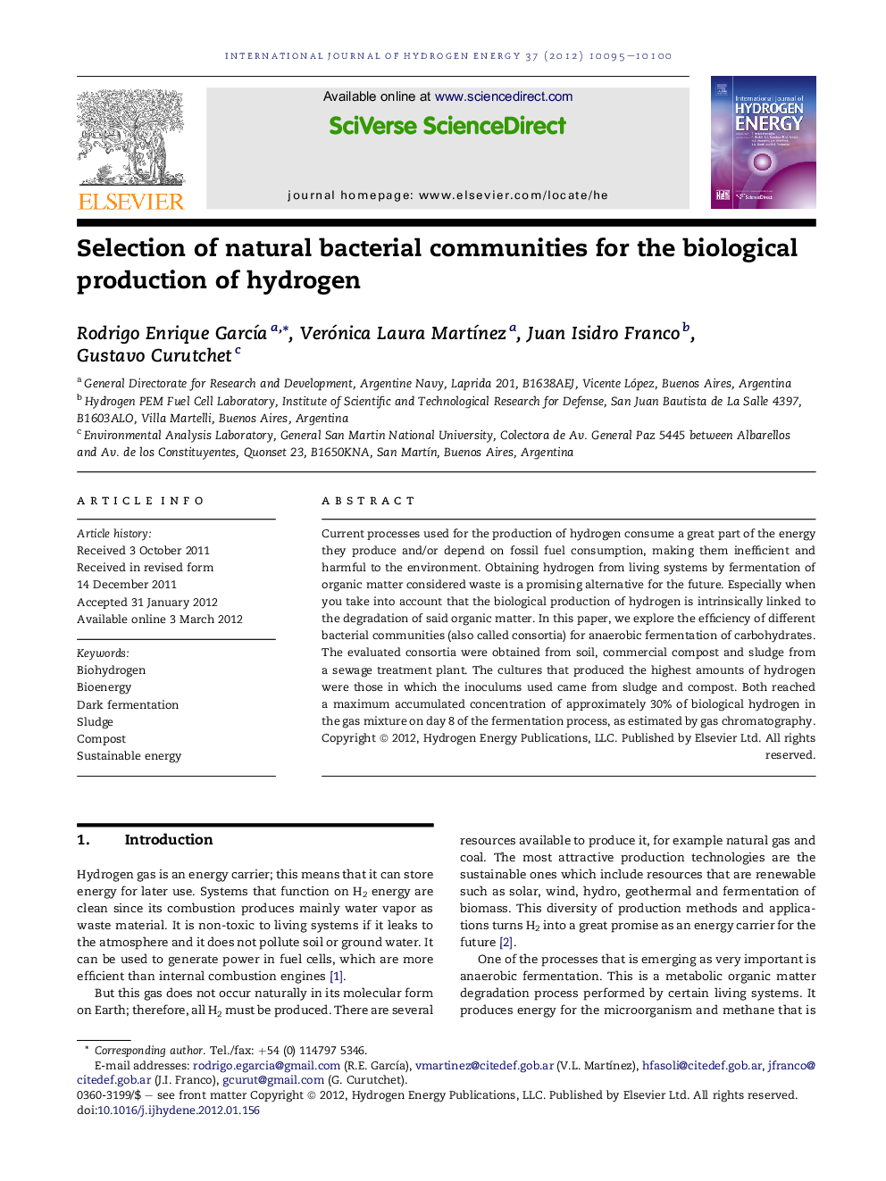 Selection of natural bacterial communities for the biological production of hydrogen