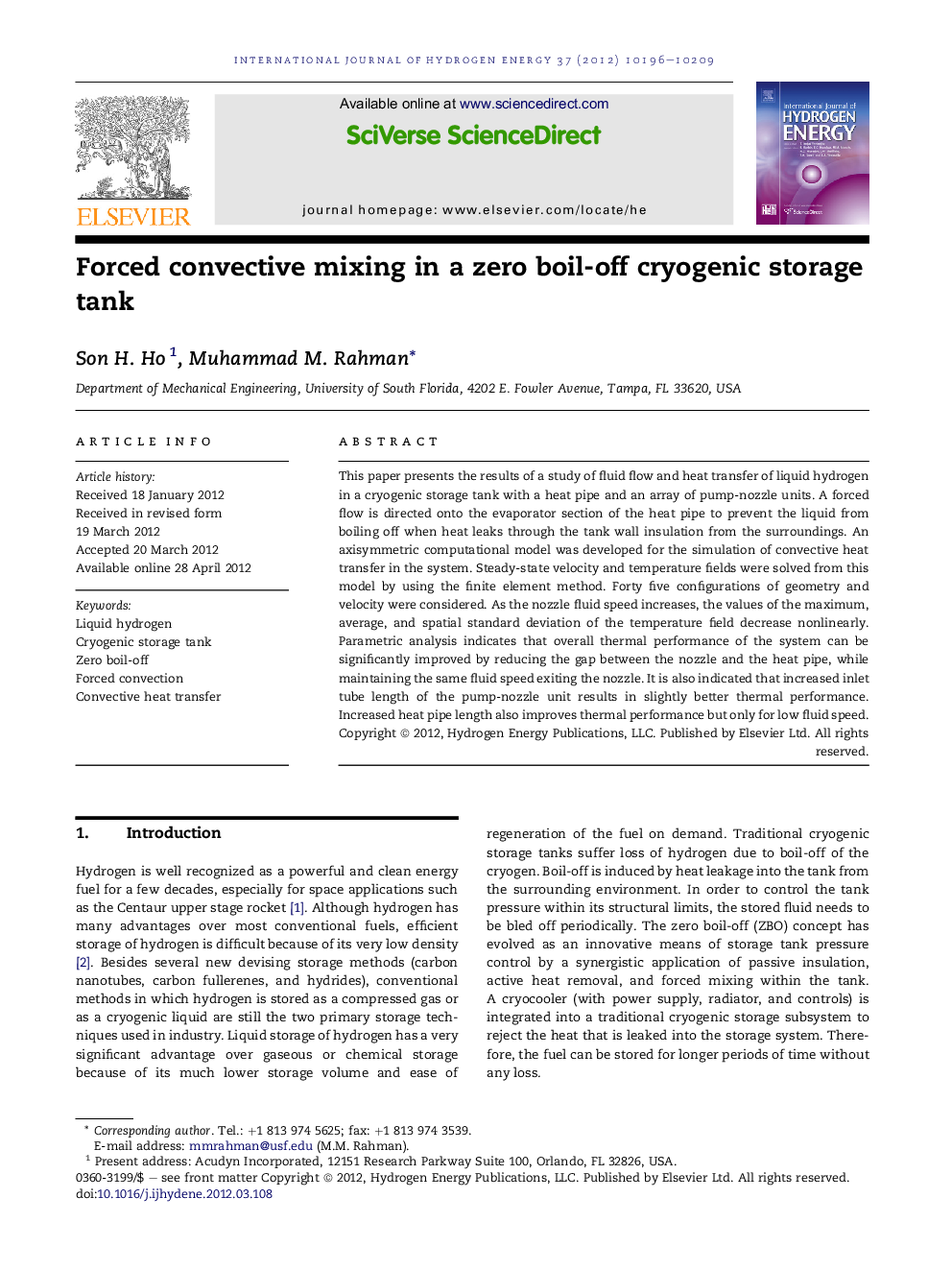 Forced convective mixing in a zero boil-off cryogenic storage tank