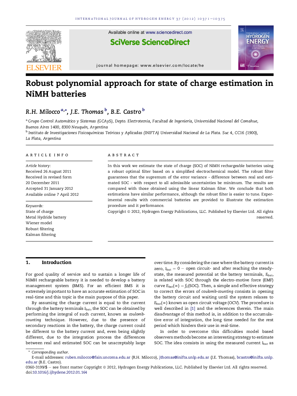 Robust polynomial approach for state of charge estimation in NiMH batteries