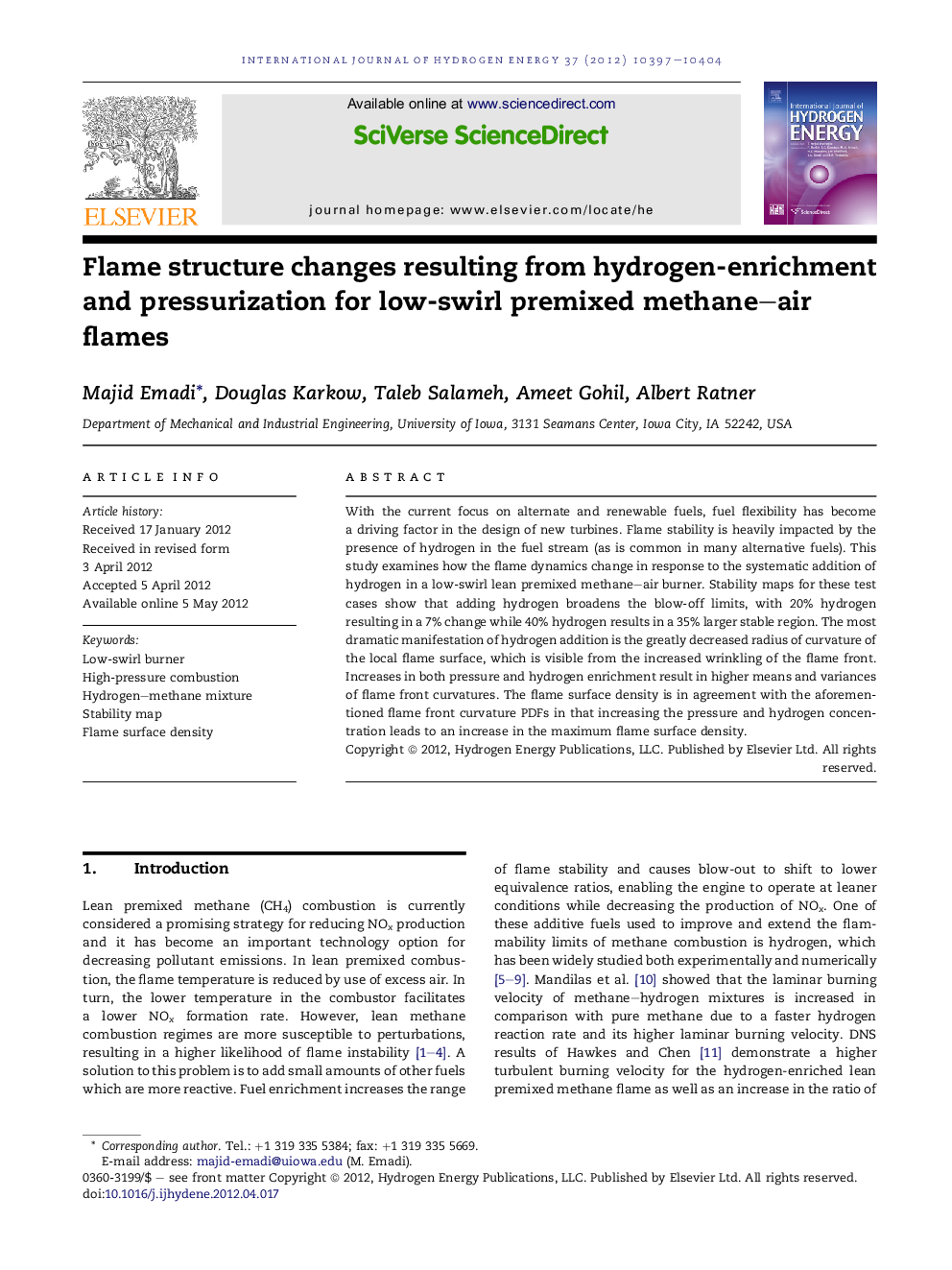 Flame structure changes resulting from hydrogen-enrichment and pressurization for low-swirl premixed methane–air flames