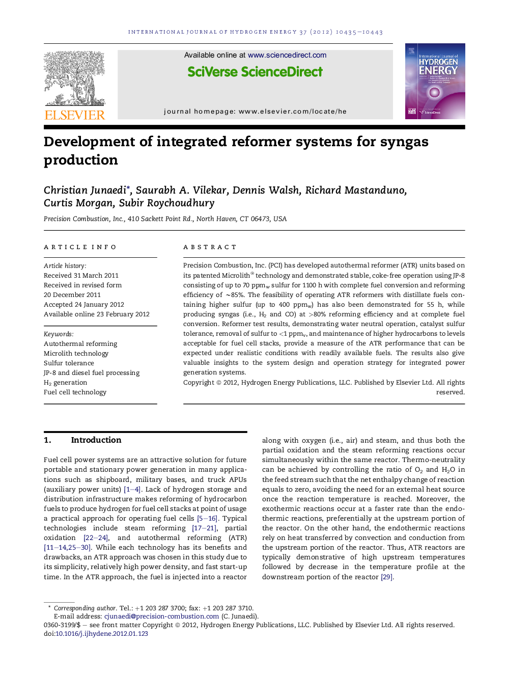 Development of integrated reformer systems for syngas production