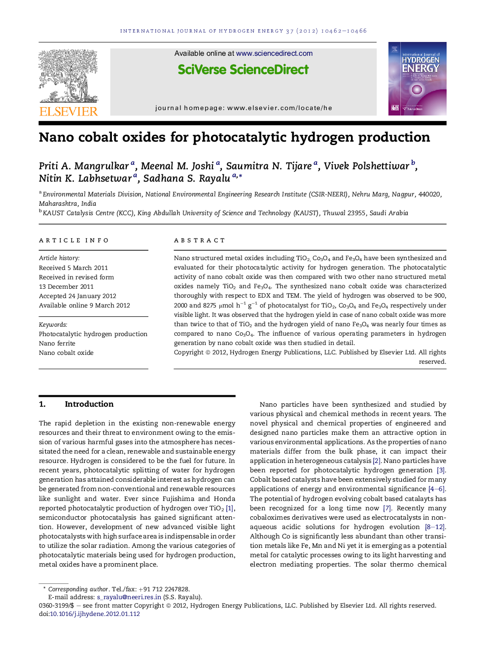 Nano cobalt oxides for photocatalytic hydrogen production