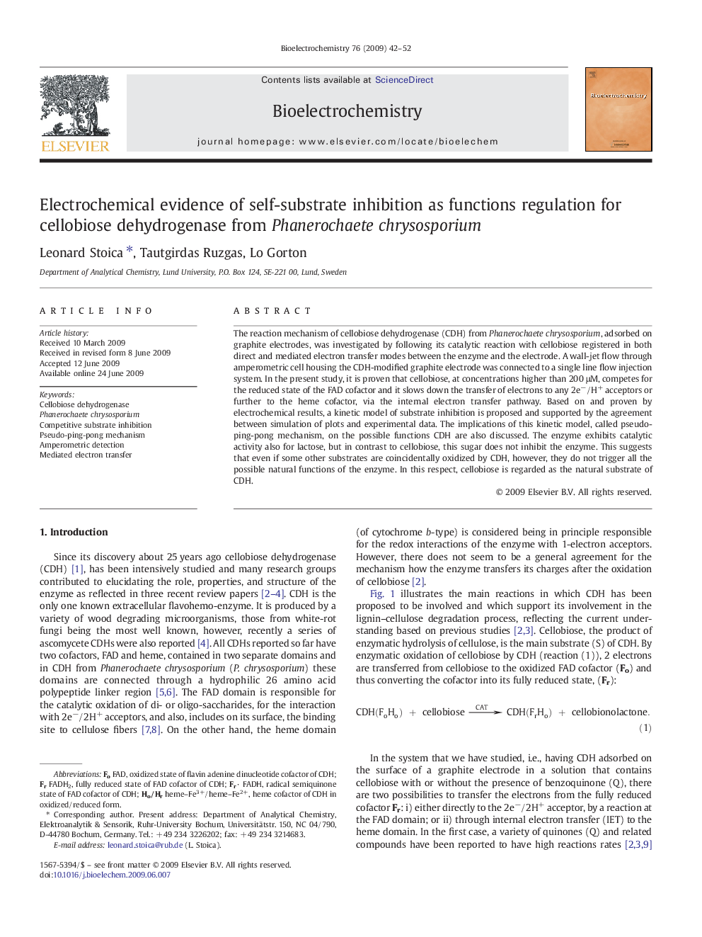 Electrochemical evidence of self-substrate inhibition as functions regulation for cellobiose dehydrogenase from Phanerochaete chrysosporium