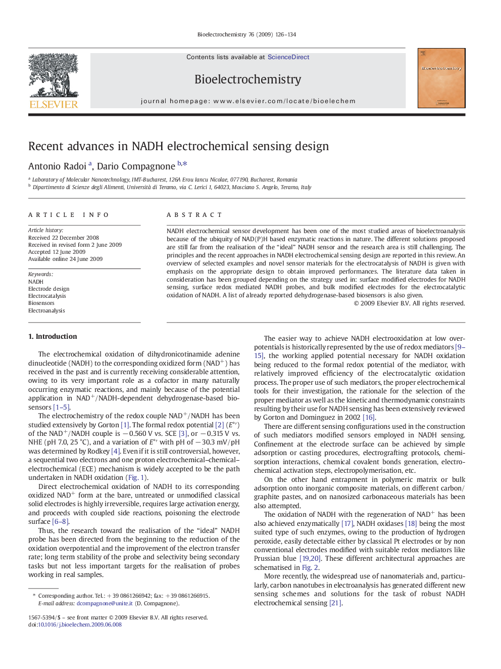 Recent advances in NADH electrochemical sensing design