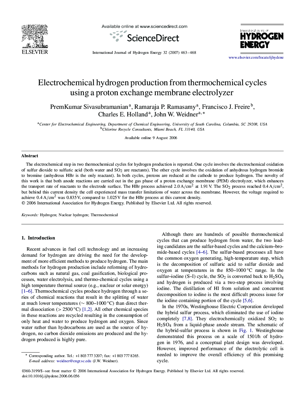 Electrochemical hydrogen production from thermochemical cycles using a proton exchange membrane electrolyzer