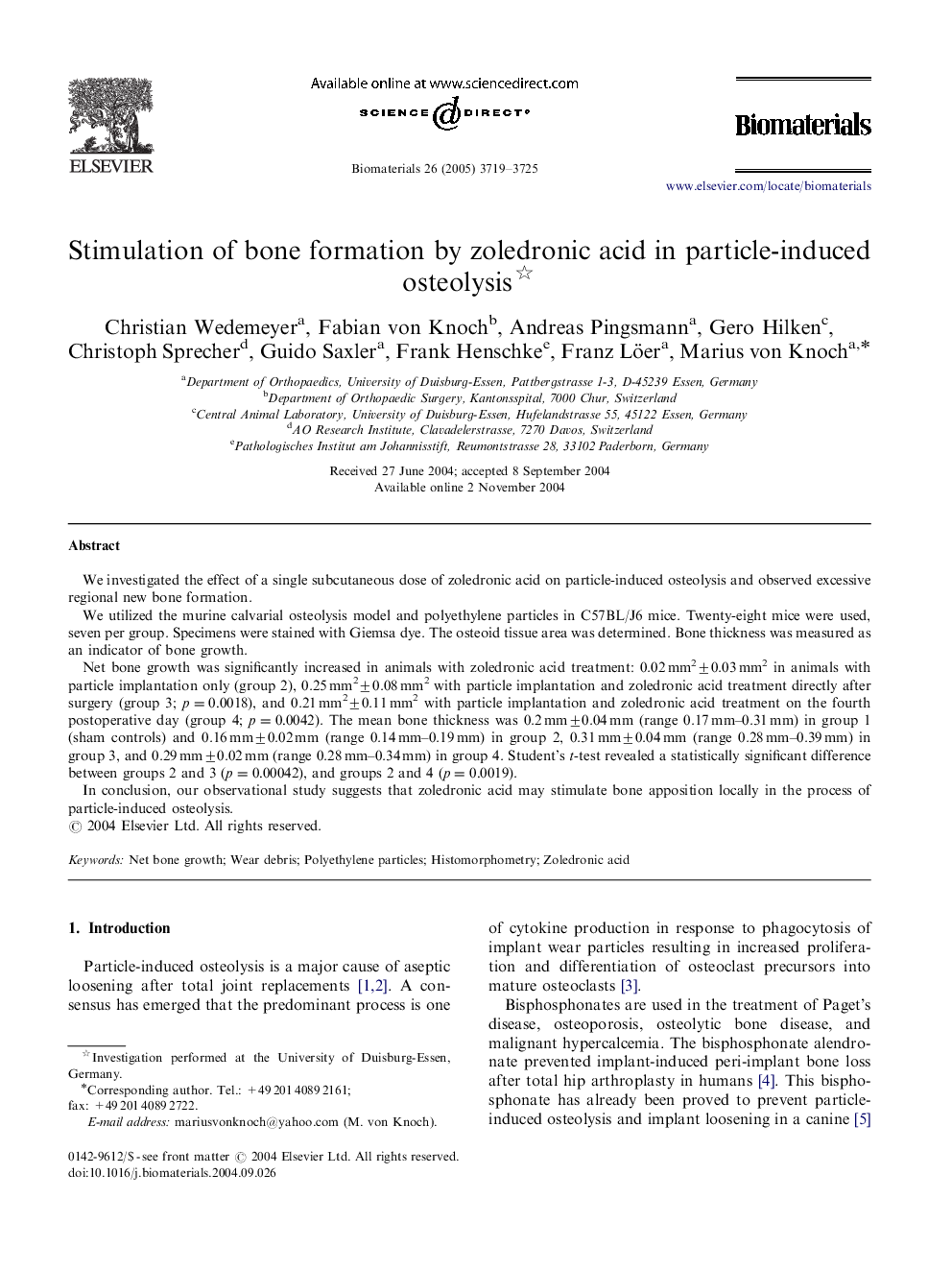 Stimulation of bone formation by zoledronic acid in particle-induced osteolysis 