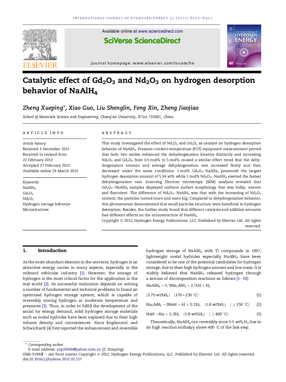 Catalytic effect of Gd2O3 and Nd2O3 on hydrogen desorption behavior of NaAlH4