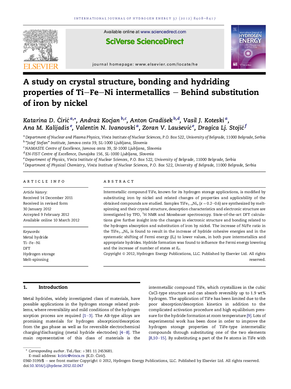 A study on crystal structure, bonding and hydriding properties of Ti–Fe–Ni intermetallics – Behind substitution of iron by nickel