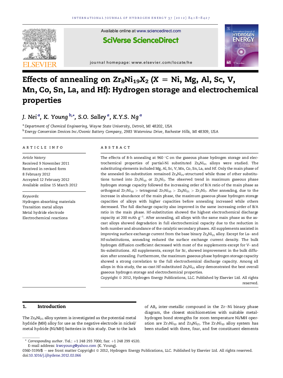 Effects of annealing on Zr8Ni19X2 (XÂ =Â Ni, Mg, Al, Sc, V, Mn, Co, Sn, La, and Hf): Hydrogen storage and electrochemical properties