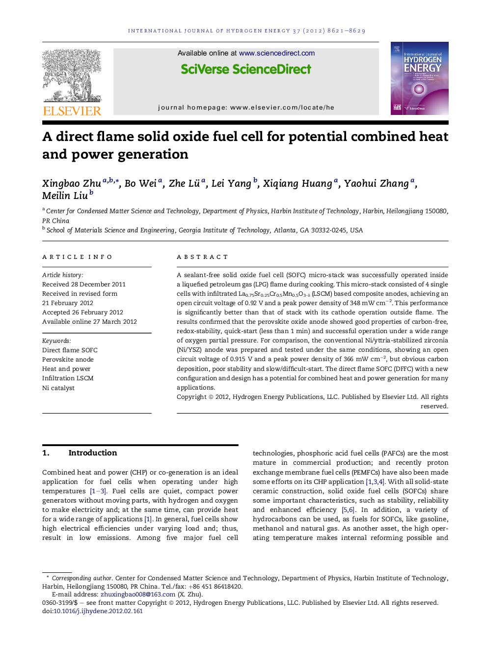 A direct flame solid oxide fuel cell for potential combined heat and power generation