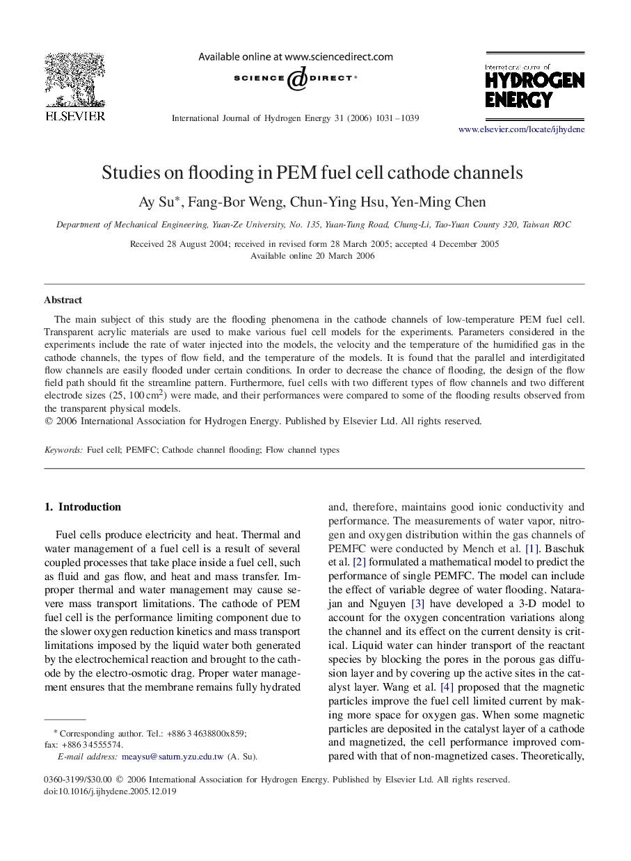 Studies on flooding in PEM fuel cell cathode channels