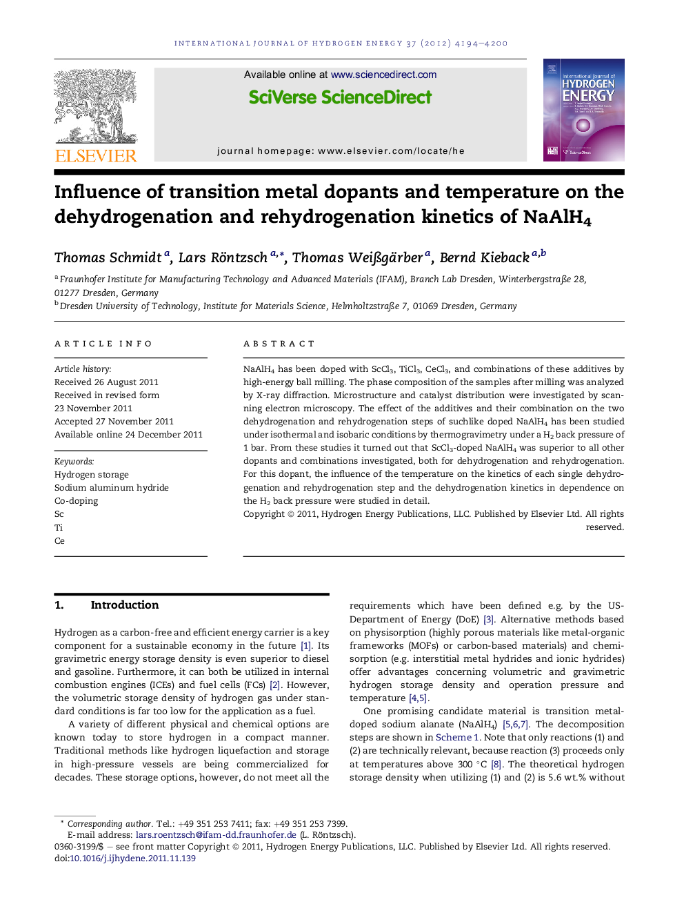 Influence of transition metal dopants and temperature on the dehydrogenation and rehydrogenation kinetics of NaAlH4