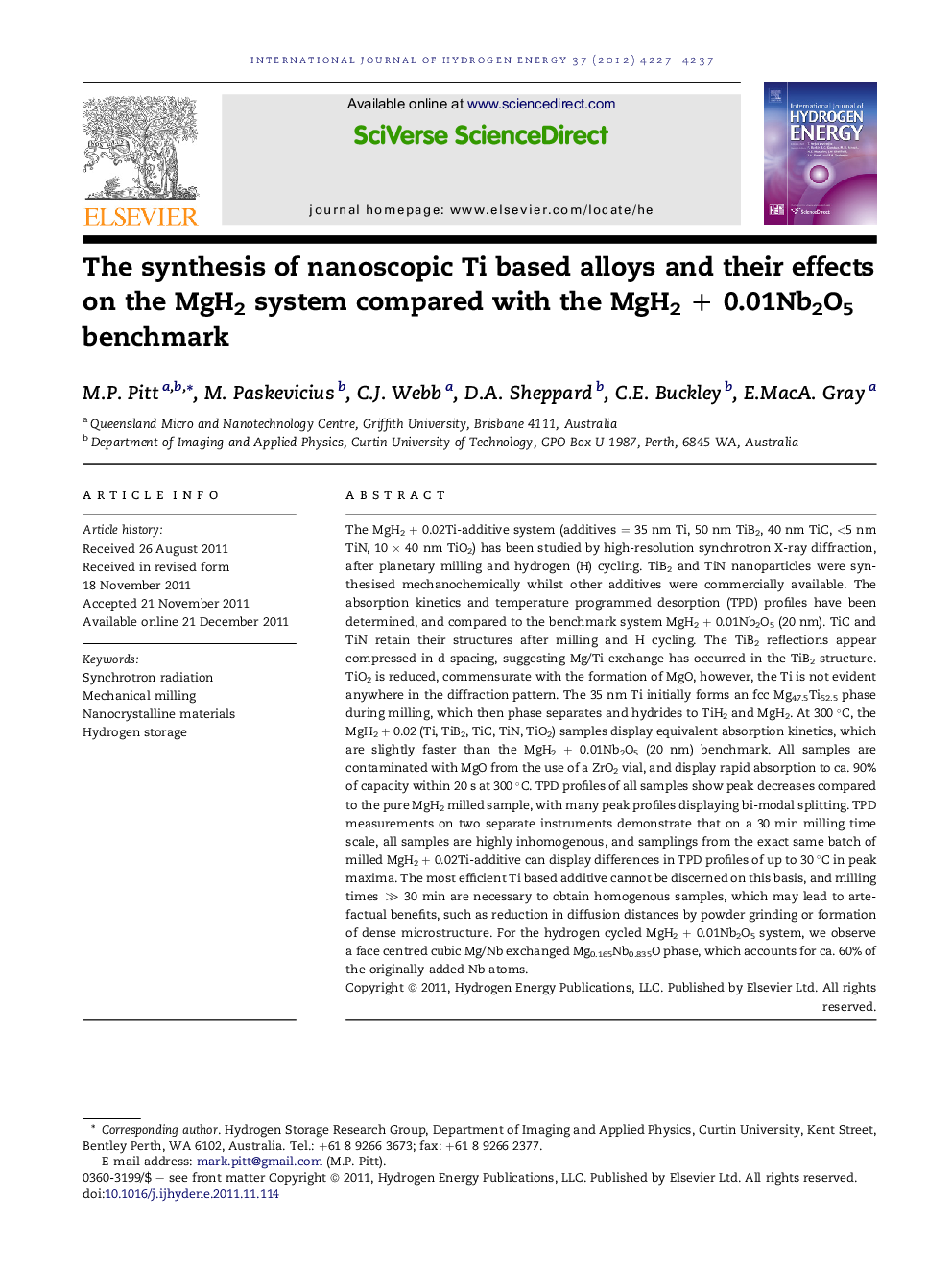 The synthesis of nanoscopic Ti based alloys and their effects on the MgH2 system compared with the MgH2 + 0.01Nb2O5 benchmark