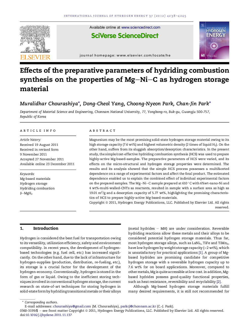 Effects of the preparative parameters of hydriding combustion synthesis on the properties of Mg–Ni–C as hydrogen storage material