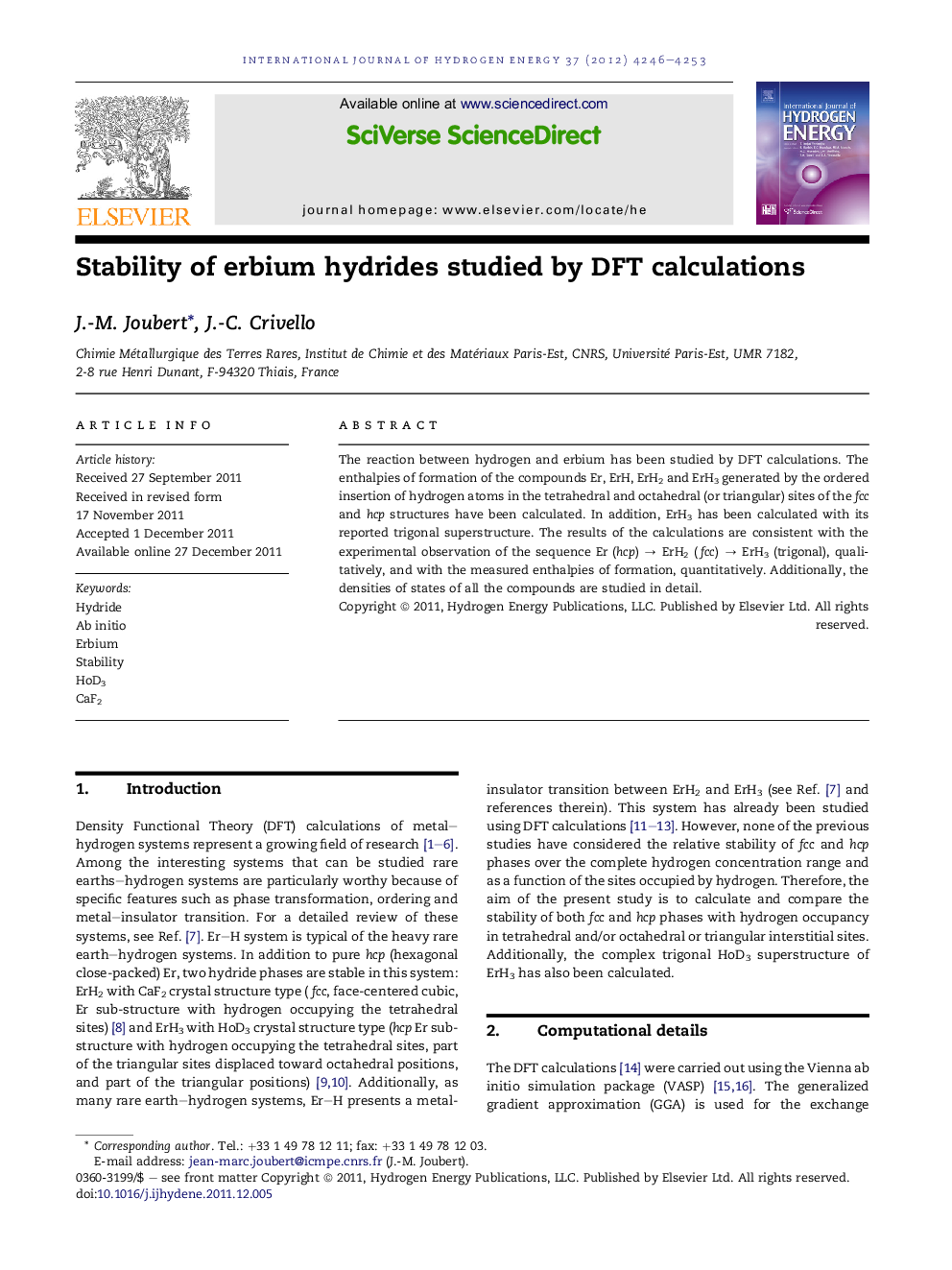 Stability of erbium hydrides studied by DFT calculations