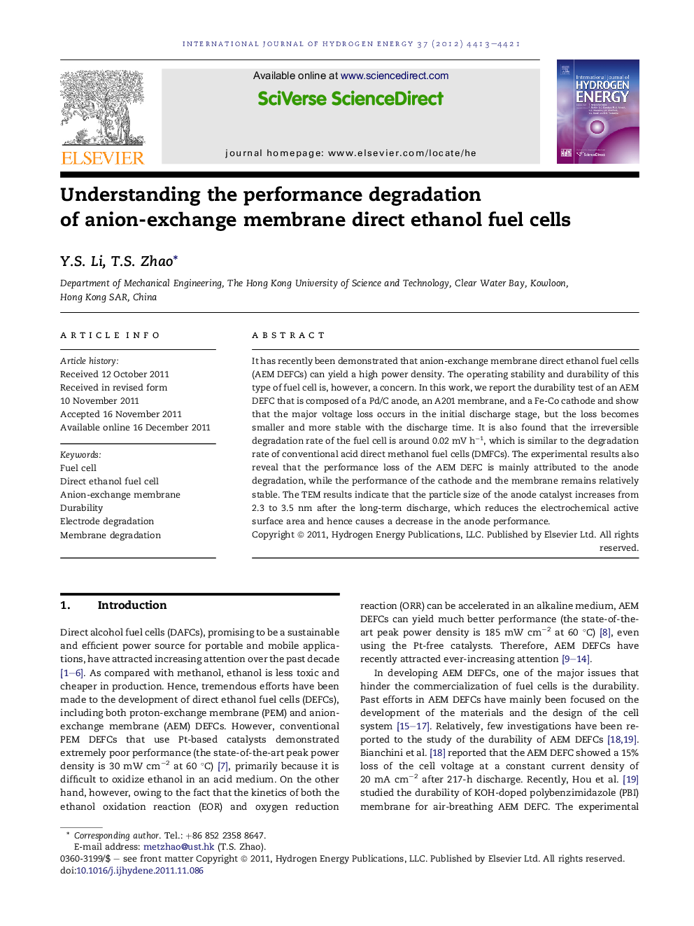 Understanding the performance degradation of anion-exchange membrane direct ethanol fuel cells