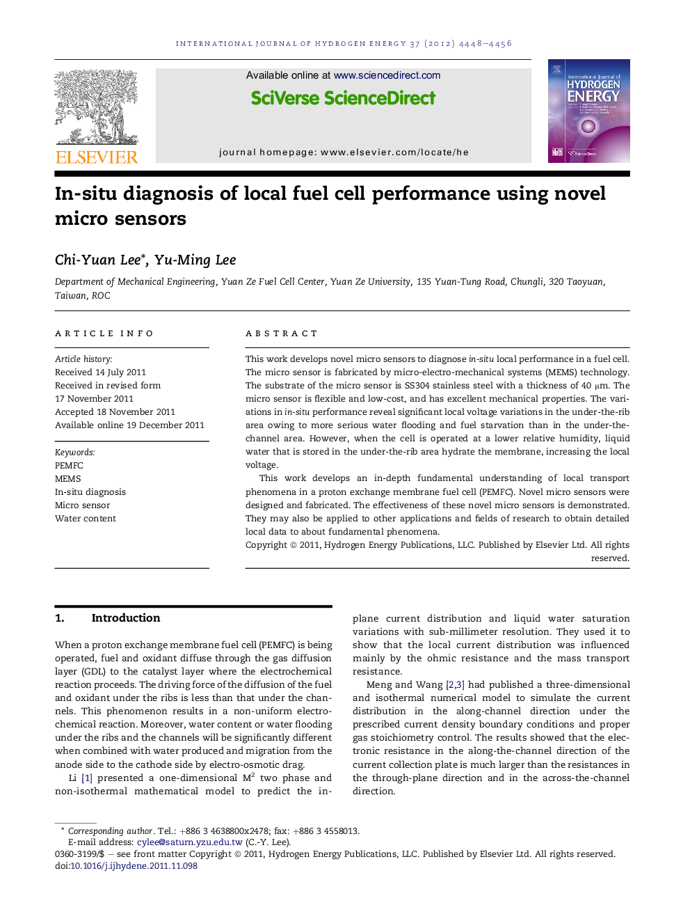 In-situ diagnosis of local fuel cell performance using novel micro sensors