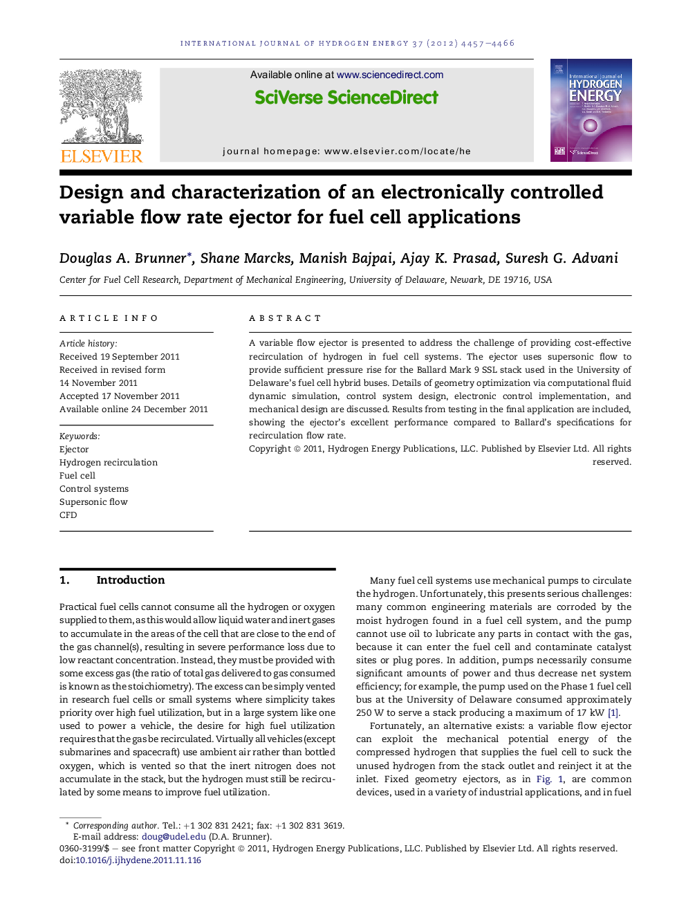 Design and characterization of an electronically controlled variable flow rate ejector for fuel cell applications