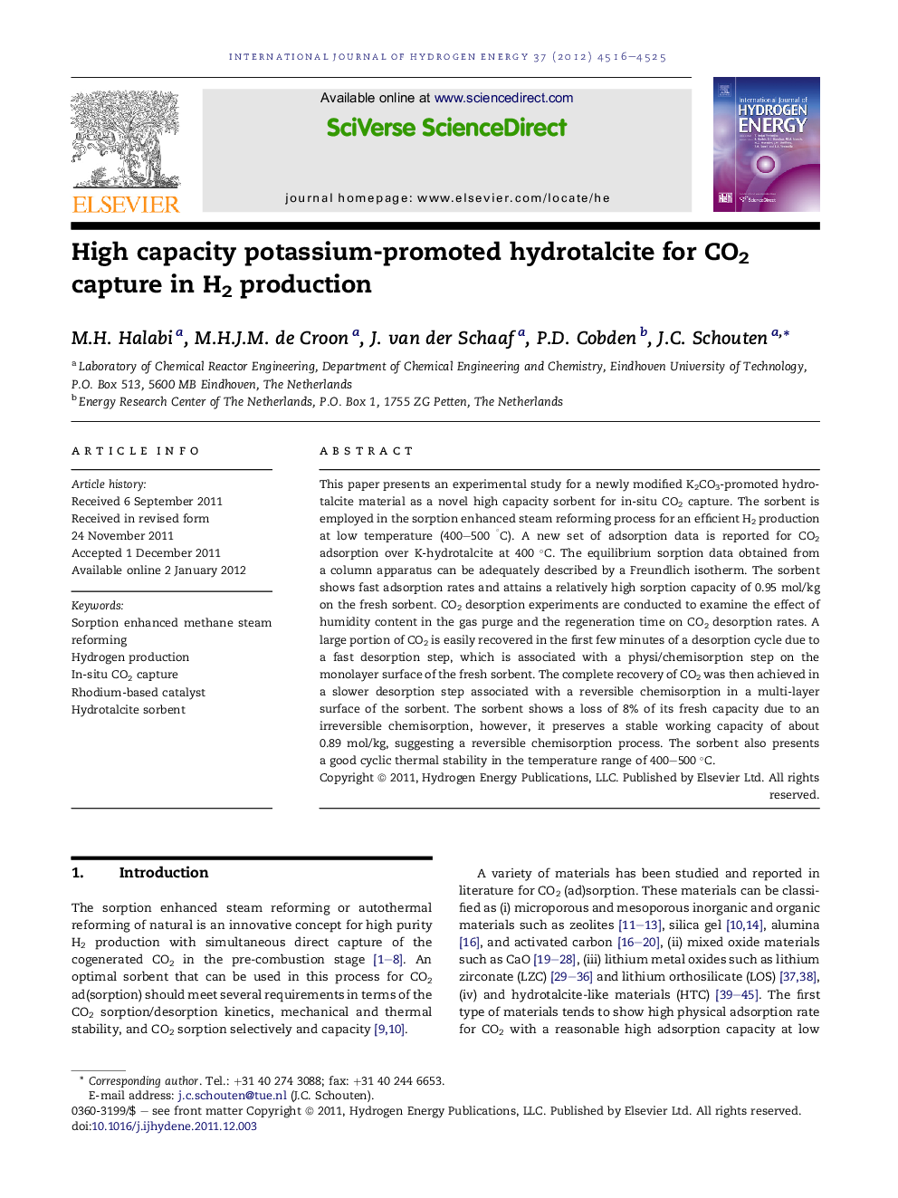 High capacity potassium-promoted hydrotalcite for CO2 capture in H2 production