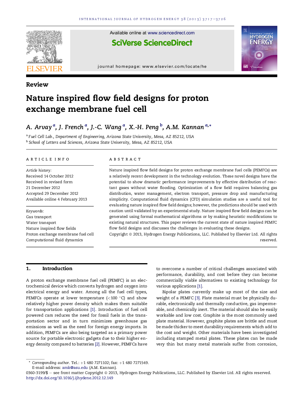 Nature inspired flow field designs for proton exchange membrane fuel cell