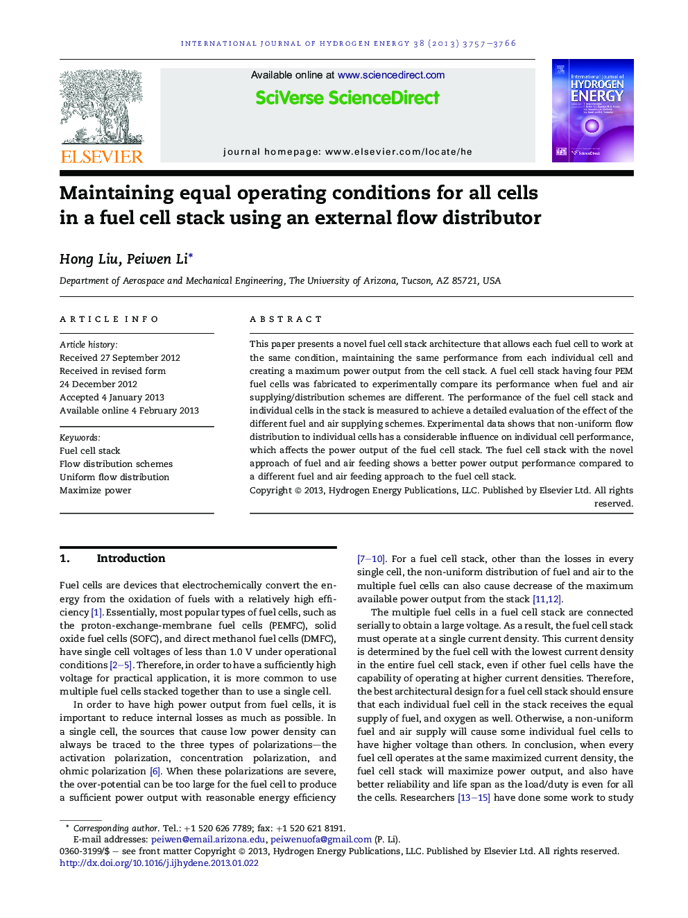 Maintaining equal operating conditions for all cells in a fuel cell stack using an external flow distributor