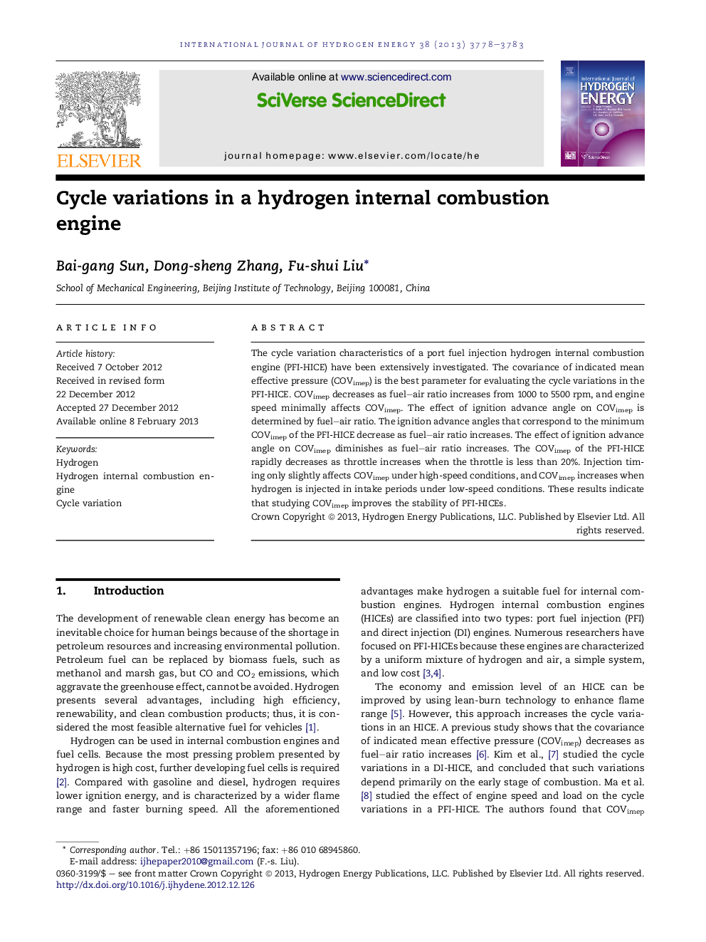 Cycle variations in a hydrogen internal combustion engine